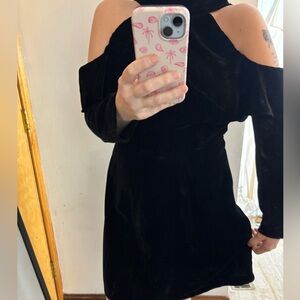 Zara Black Velvet Cold Shoulder Long Sleeve Mini Dress